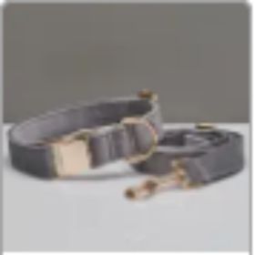 Multiple Colour Velvet Personalise Dog Collar Leash Set With Bow (Option: Grey set-XS)
